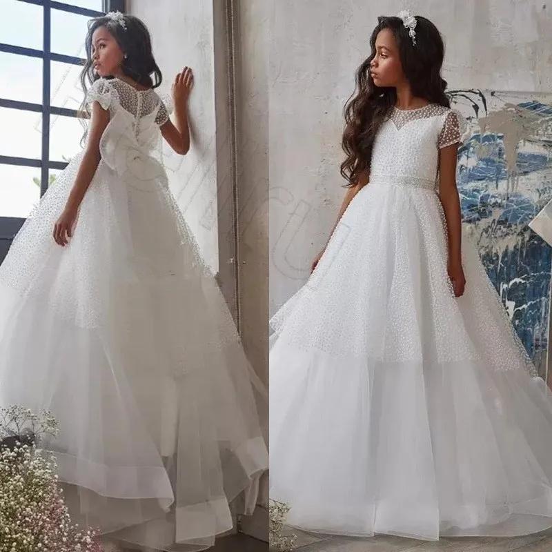 

Dots Custom Stunning Flower Girl Dress 2022 Puffy A-Line Junior Birthday Party Gown Kid First Communion Dress Christening