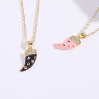 2022 new fashion women temperament colorful inlaid oil drip ox horn pendant necklace women cute colorful zircon ox horn necklace
