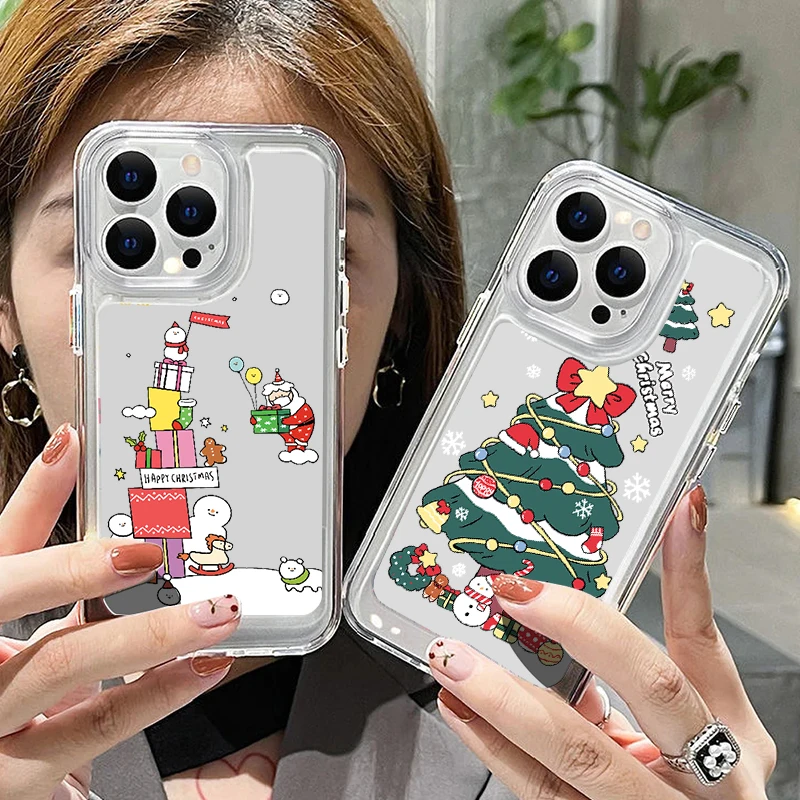 Прозрачный чехол для телефона с Рождеством iPhone 15 16 Pro Max 14 Plus 13 12 11 7 8 XR X XS мягкий