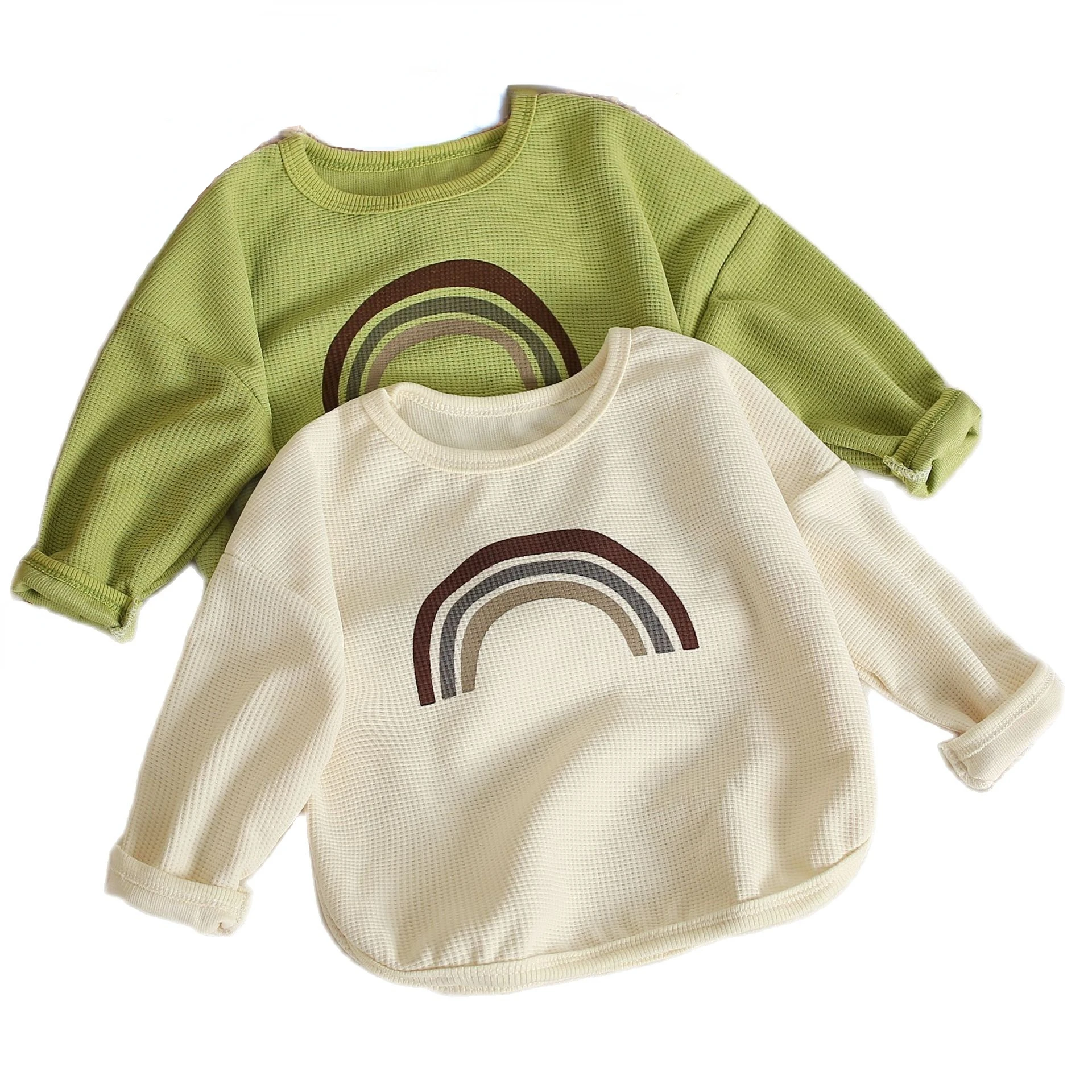 

Children's Sweatshirt Spring Autumn New Boys and Girls Waffle Long-sleeved Top Rainbow Baby Round Neck Pullover