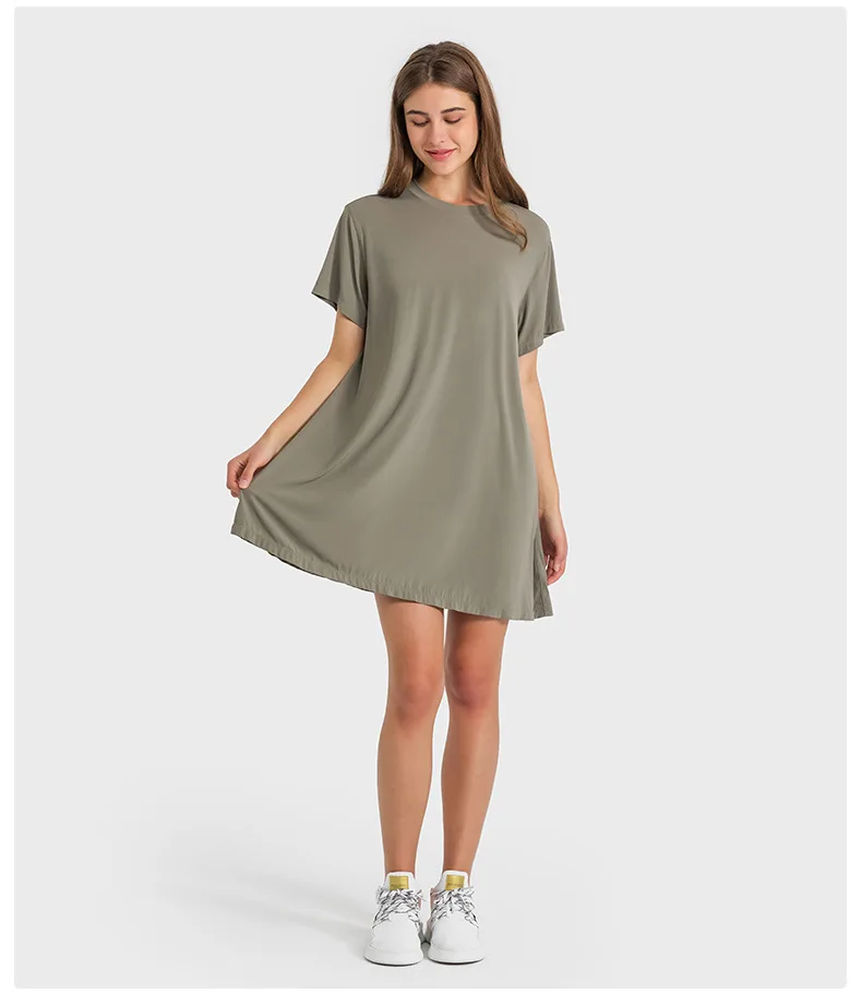 Luluwomen's T-shirt Crop Top Yoga Gym Tennis Fitness Sport Short Sleeve Outdoor Jogging Leisure Loose Pleated Womens Dresses