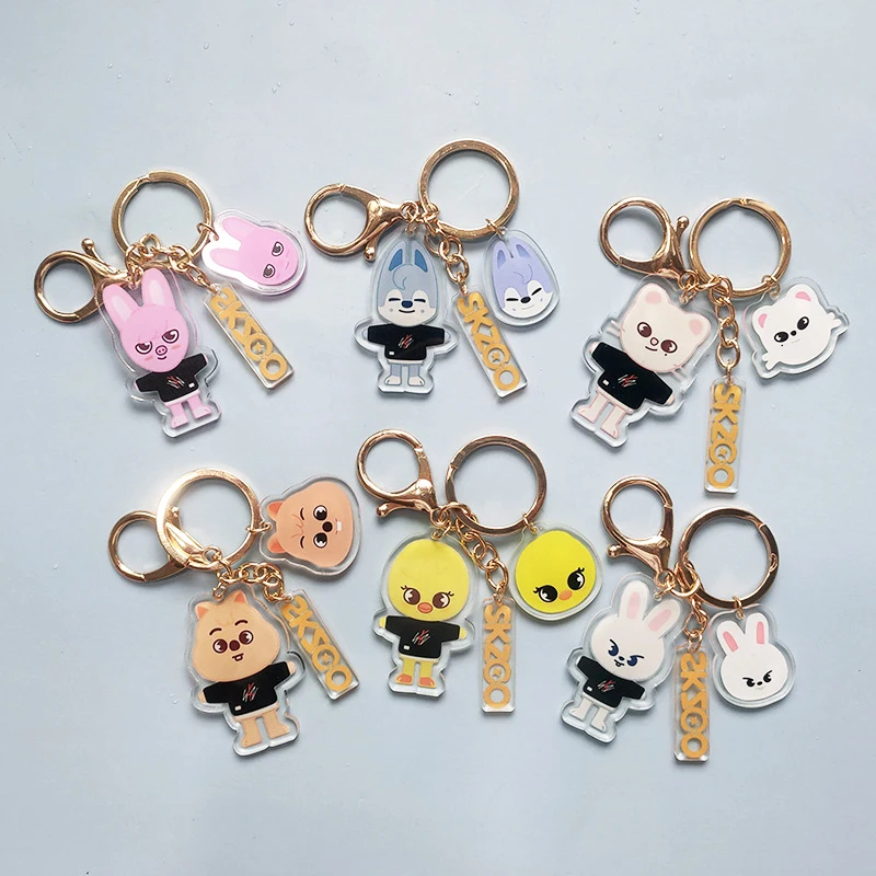 

8pcs/set SKZOO keychain Stray Kids Cartoon Bbokari Leebit Wolf Chan Puppym Chain Quality Acrylic Key Children Fans Gift Toys