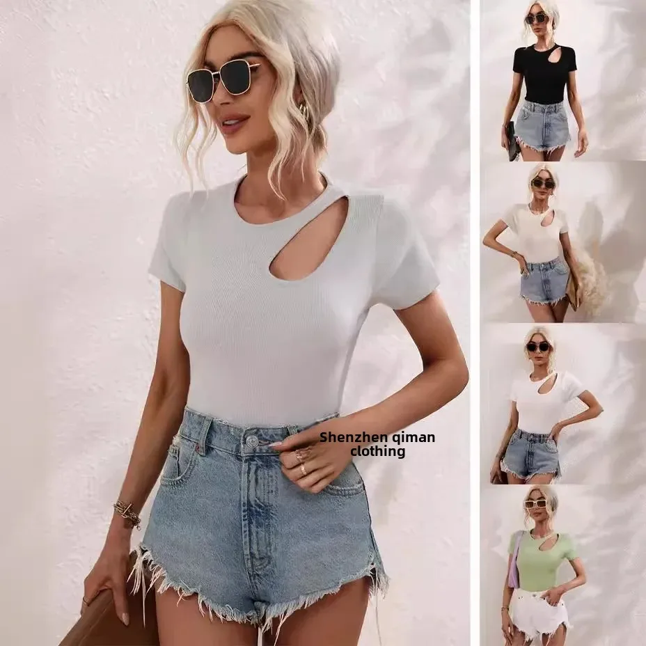 Весна-лето 2023 новый однотонный свободный вязаный топ Amazon для женщин модный