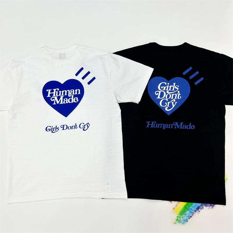 

Blue Heart Print Human Made Girls Don’t Cry T Shirt Men Women Valentine's Day Limited Edition Top Tees