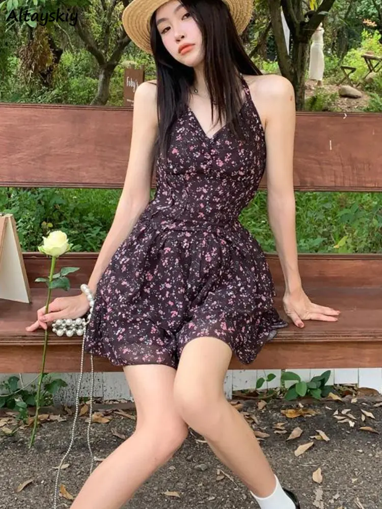 Мини-платье женское без рукавов, праздничный пикантный Лидер продаж, с принтом, с лямкой на шее, шикарный стиль, с открытой спиной, в винтажном стиле, на лето