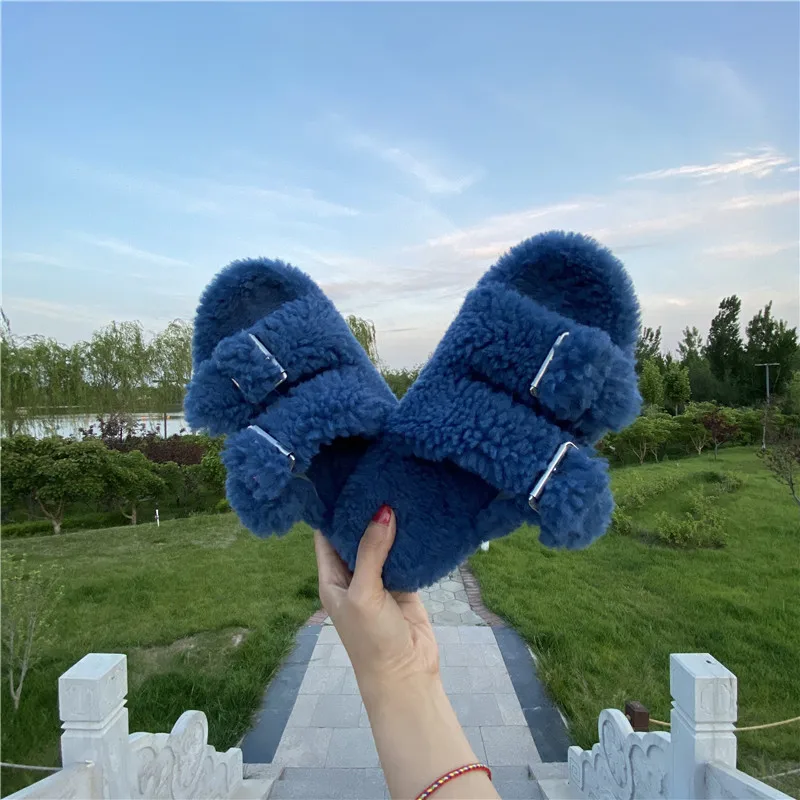Новинка 2022 меховые тапочки женские пушистые плюшевые сланцы осенне-зимние