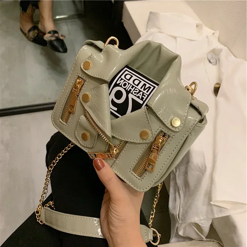 

Uniform Bag Women's Bag 2023 New Soft Leather Clothes Bag Lapel Jacket Personality Motorcycle Bag Personality Small Bag