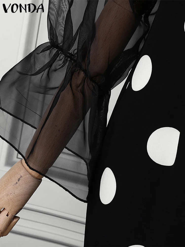 Плюс размер VONDA женское элегантное кружевное лоскутное платье повседневное с