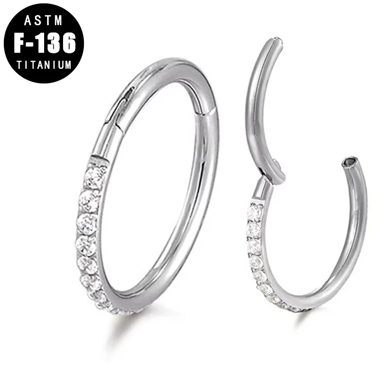 

ASTM F136 Titanium Nose Ring High Quality Hinged Segment Hoop Rings CZ Pave Nipple Clicker Ear Cartilage Tragus Earring Piercing