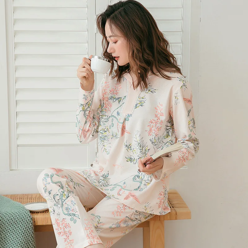 Spring and Autumn Women's Pajamas Long Sleeve Two-piece Loose Home Wear Pajamas for Women Sleepwear Sleep Tops Pijamas Women