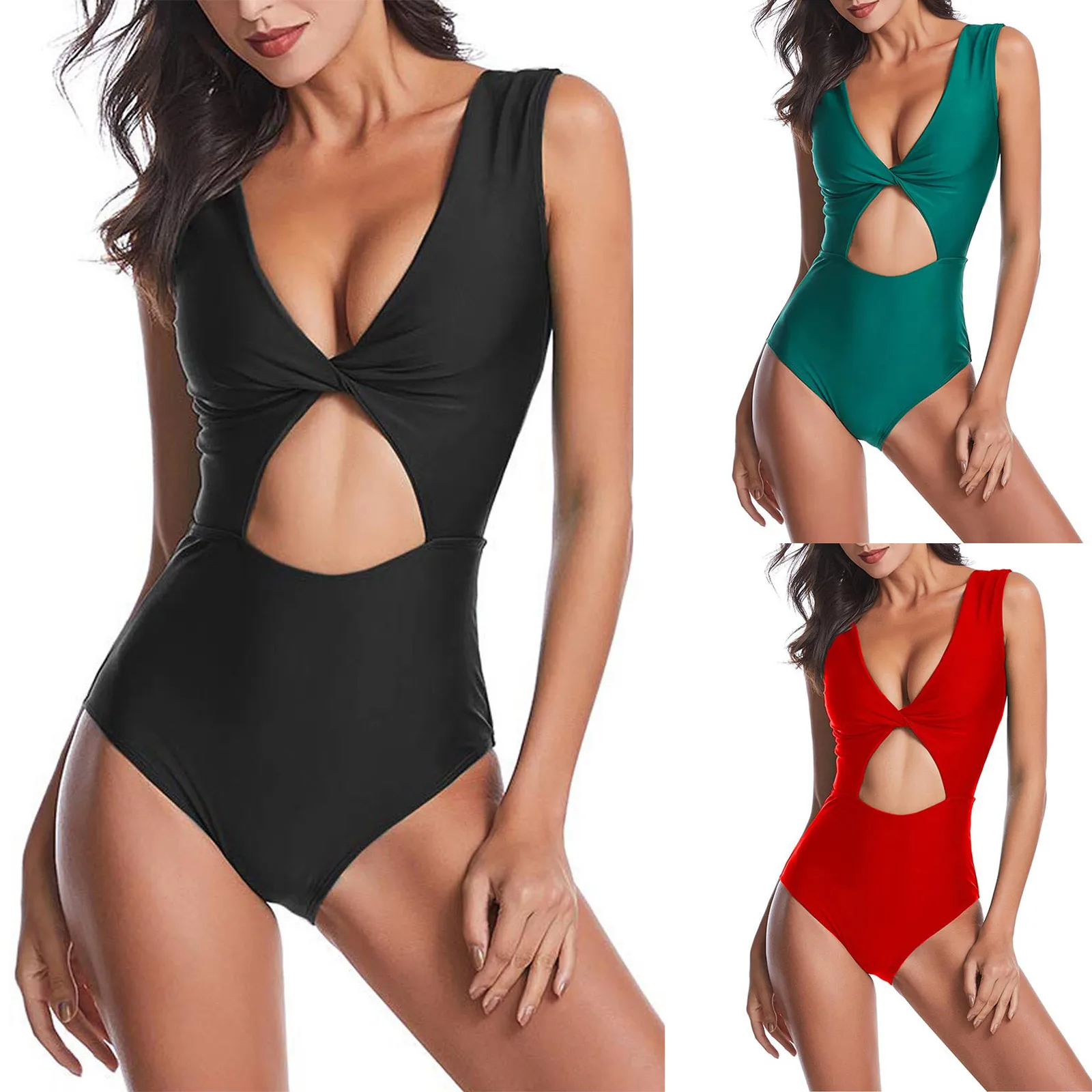 

Women Swimsuit Fashion One Piece Bikini Swimwear Solid Color Sleeveless Sexy Swimsuit One Piece Bathing Suit For Women Biquinis