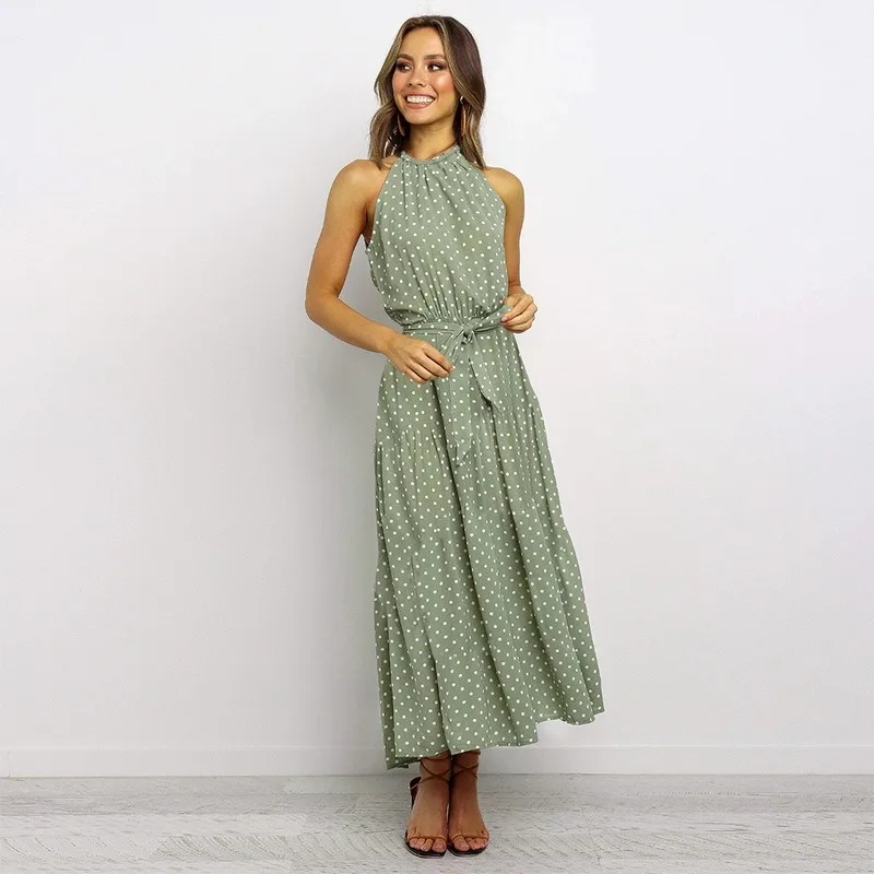 

Polka-dot Dress Summer Women Casual Cottagecore Fairy Dress 2023 New Fashion Large Sleeveless Mid-length Lace-up Clothing