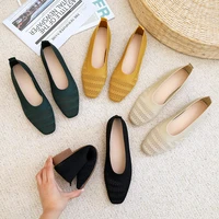 square toe cutout knitting flat shoes woman spring summer cozy mules air mesh moccasins women stretch fabric ballet flats