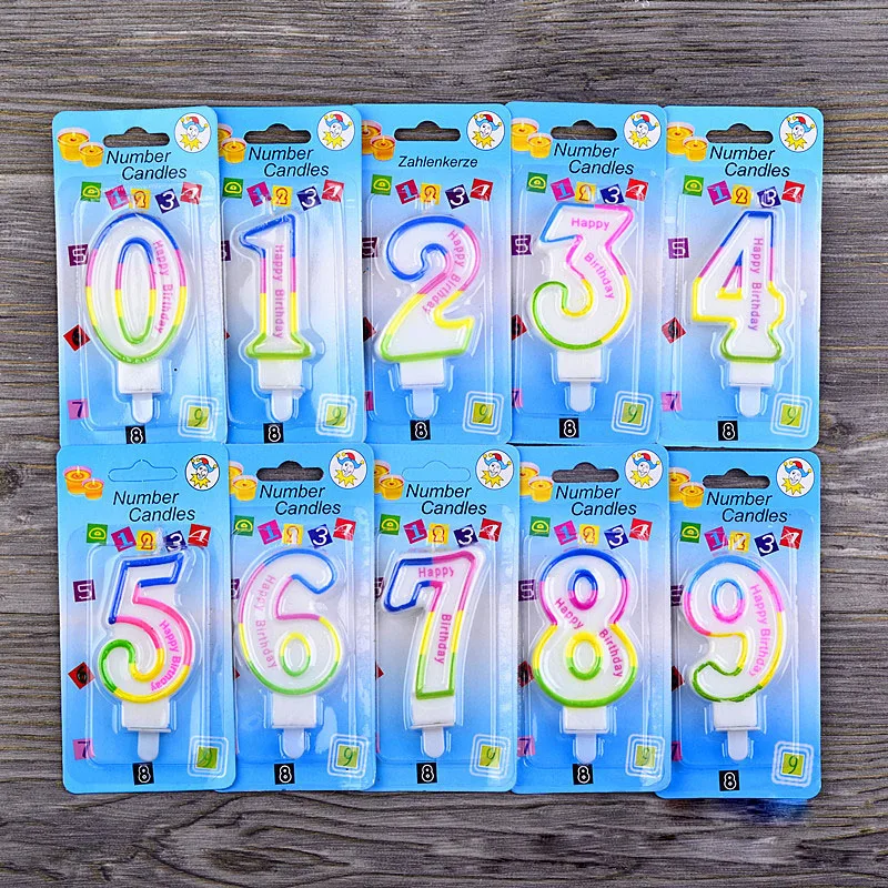 1Pc Color-edged Happy Birthday Number Cake Candles 0 1 2 3 4 5 6 7 8 9 Cake Topper Kids Girls Boys Bar Party Supplies Decoration