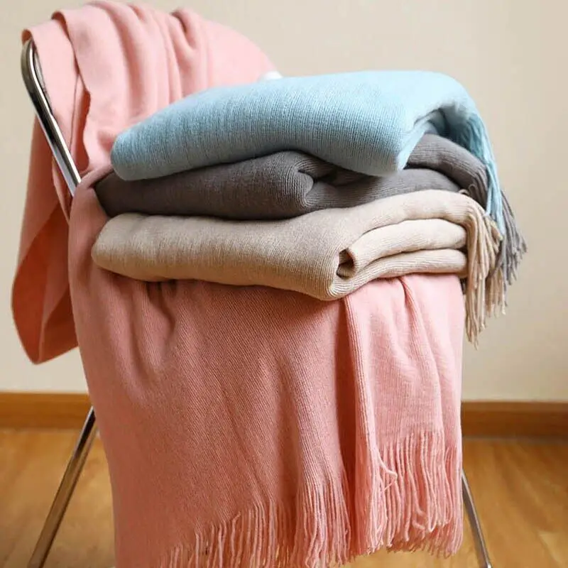 

Knitted Blanket For Bed Sofa Nordic Solid Thread Blankets with Tassel Grey Blue Khaki Travel Office Nap Throw Blankets 127x178cm