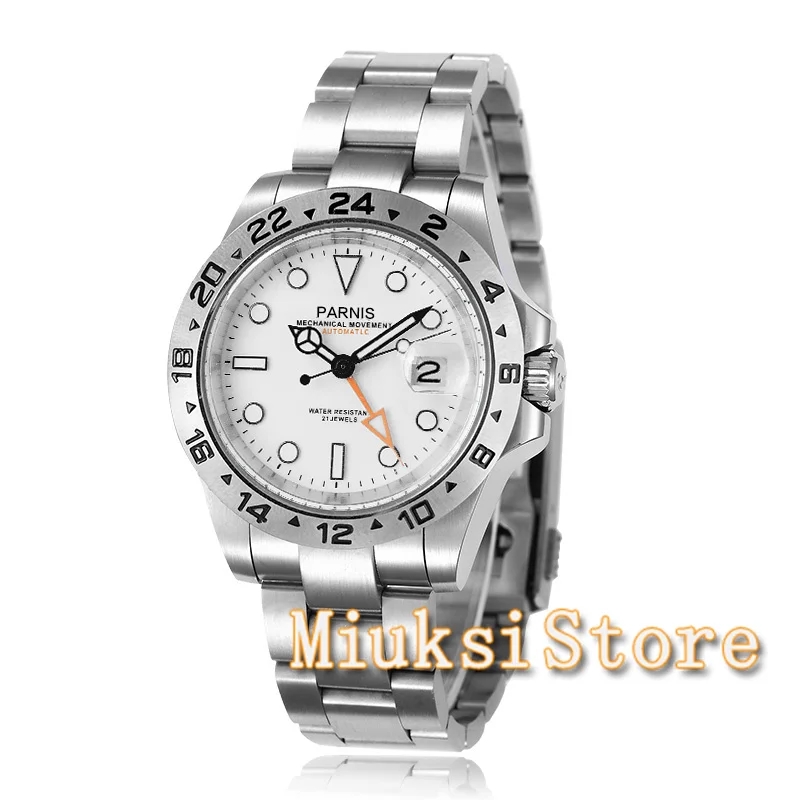 Мужские автоматические часы Parnis Серебристые 40 мм с сапфировым стеклом и черным