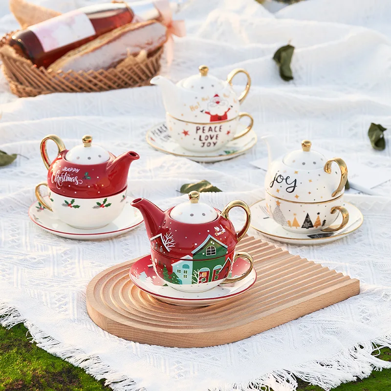 

Christmas Ceramic Coffee Tea Set Creative Milk Pot Cups with Tray Porcelain Teaware Sets Coffee Pot Christmas Decoration