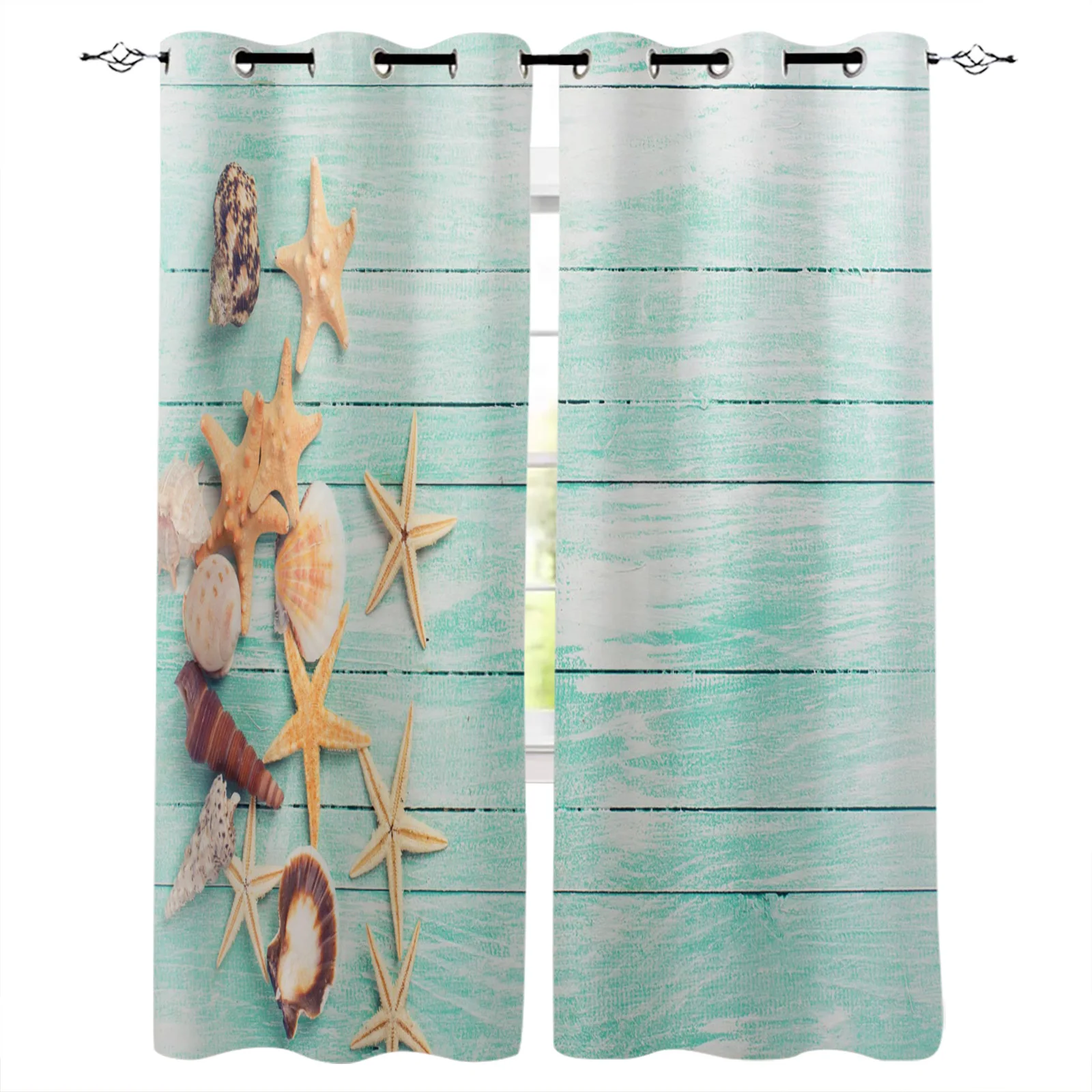 

Ракушка, морская звезда, деревянная доска, летние светонепроницаемые шторы, оконные шторы для спальни, гостиной, декоративные оконные шторы