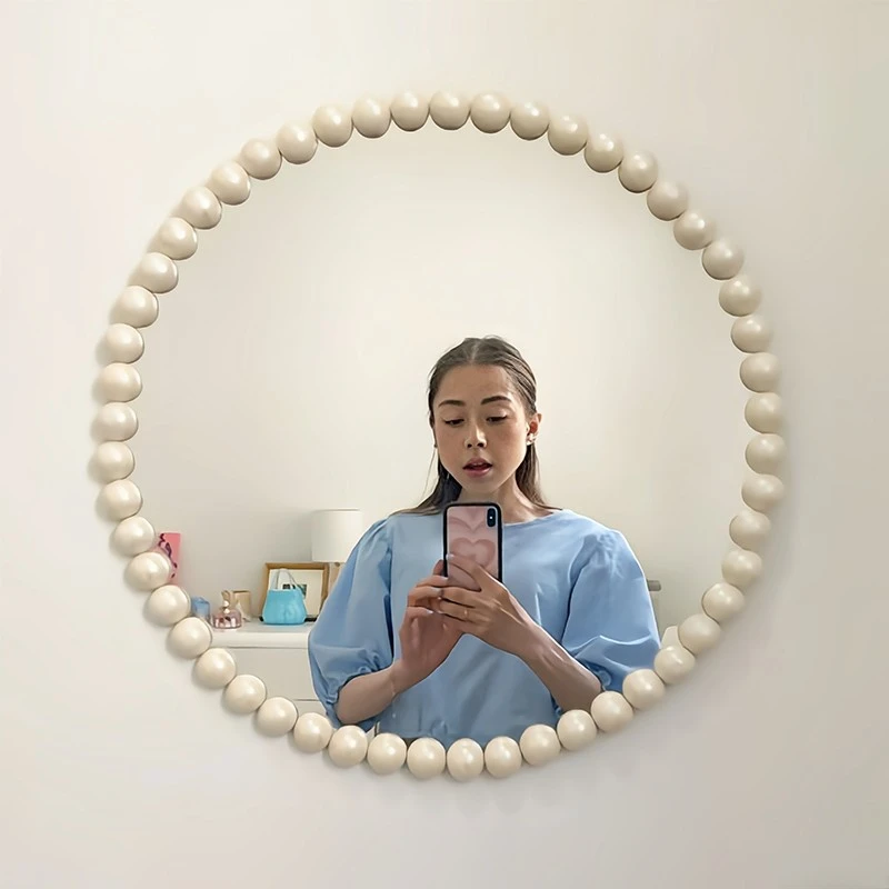 

Modern Mirrors Living Room Girls Makeup Round Bedroom Wood Bathroom Mirror Vanity Wall Hanging Espejo Pared Home Decoration
