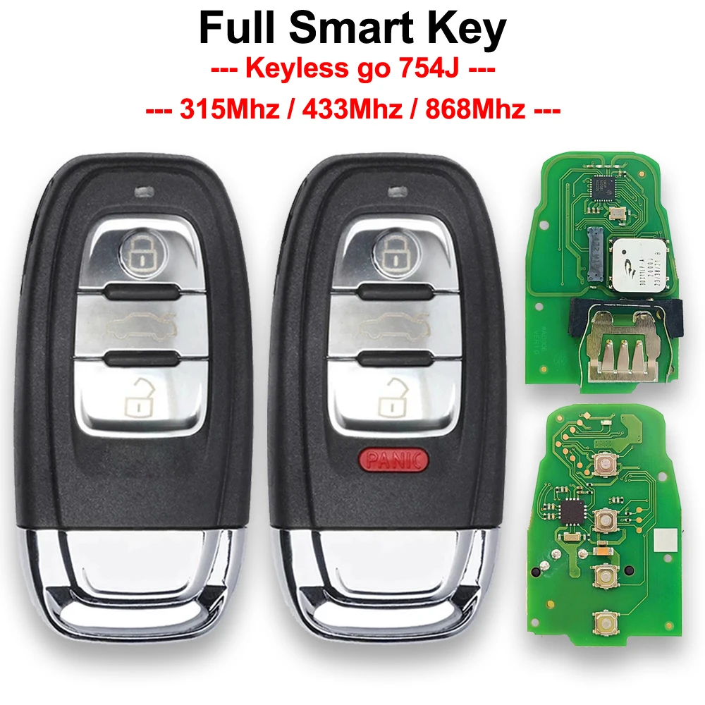 

Keyecu Keyless Go 754J 315/433/868Mhz pcf7945AC Chip Smart Remote Car Key Fob For Audi A4 A5 A6L A7 A8 Q5 754J 754D/H/F/C/B