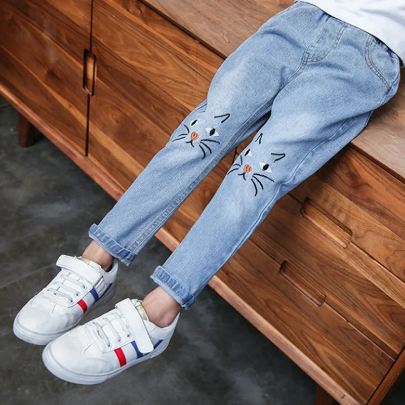 

Korean Cat All-match Fashion Spring Old Years Girls Pantalon Pants Girls For 12 Casual Summer New Jeans Embroidered Girls