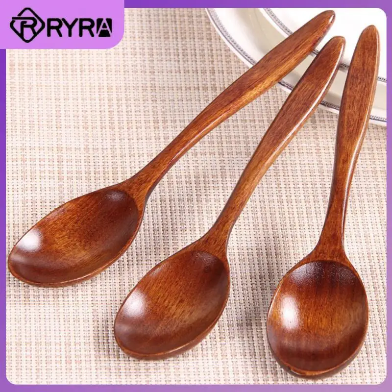 

18cm Household Soup Teaspoon Round Spoon Honey Coffee Spoon Japanese Wooden Spoon Kitchen Cooking Utensil Tool 1pcs Catering