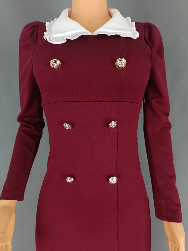 Африканские платья для женщин элегантный кукольный воротник двубортное платье