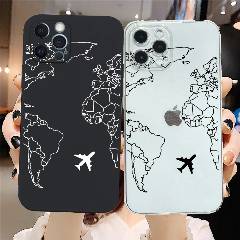 

Fashion World Map Label Plane Travel Phone Case For iPhone 13 11 12 Pro Max 13Pro XS Max X XR 7 8 Plus SE 2020 Soft Cover Coque