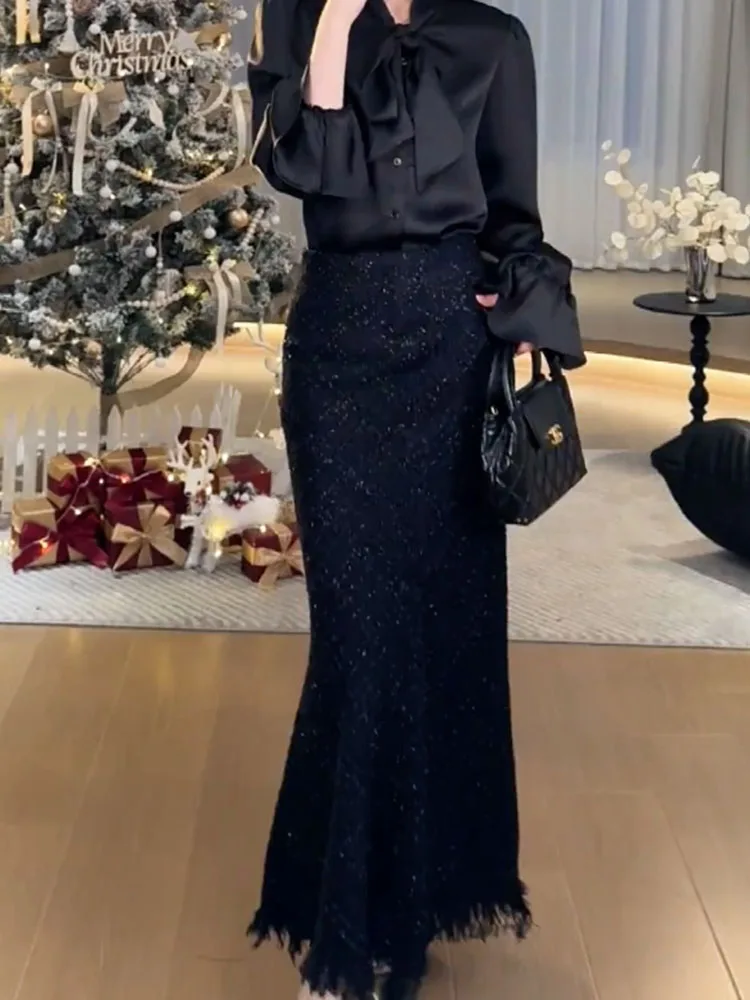 Высококачественное длинное платье размера плюс с кисточками в стиле ретро осень