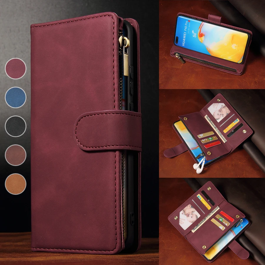Wallet Zipper Leather Case For Huawei P40 Lite E Pro P30 Lite Pro P20 Lite 2019 P Smart 2019 Y7P Honor 10i 10 Lite 20 20Lite 20S