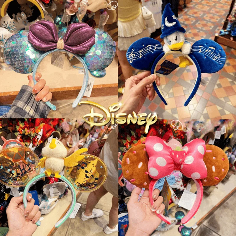 Фото Повязка на голову Дональда Дака в стиле волшебника от Disney, синяя, бархатная, с музыкальными нотами и ушками Микки, эксклюзивный аксессуар для волос из Гонконгского Диснейленда №1