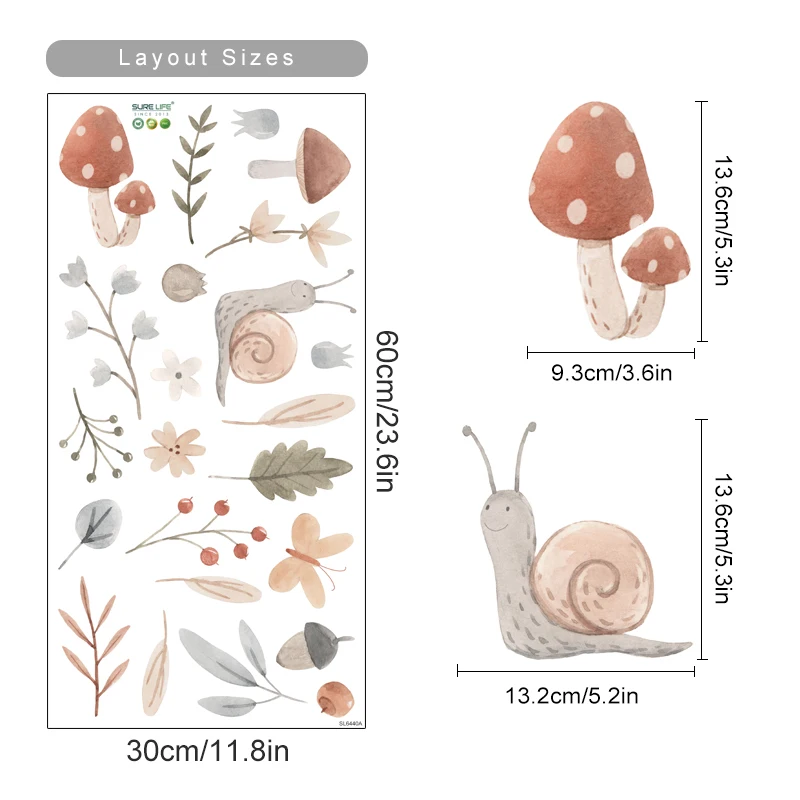 

Бохо мультфильм милый улитка грибные листья детская наклейки на стены съемные DIY виниловые наклейки на стену детская комната интерьер домашний декор подарки