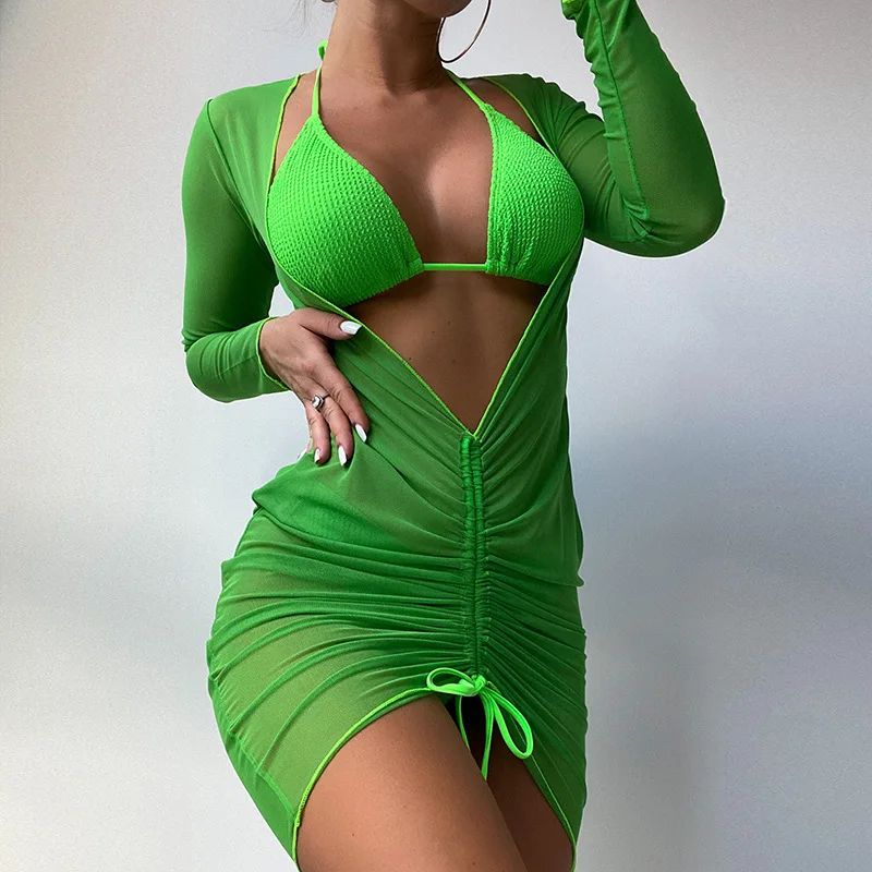 

Однотонные сетчатые бикини, сексуальный купальник с высоким вырезом, женские купальные костюмы, купальники, комплект бикини, женские костюмы для купания, Mujer 2022