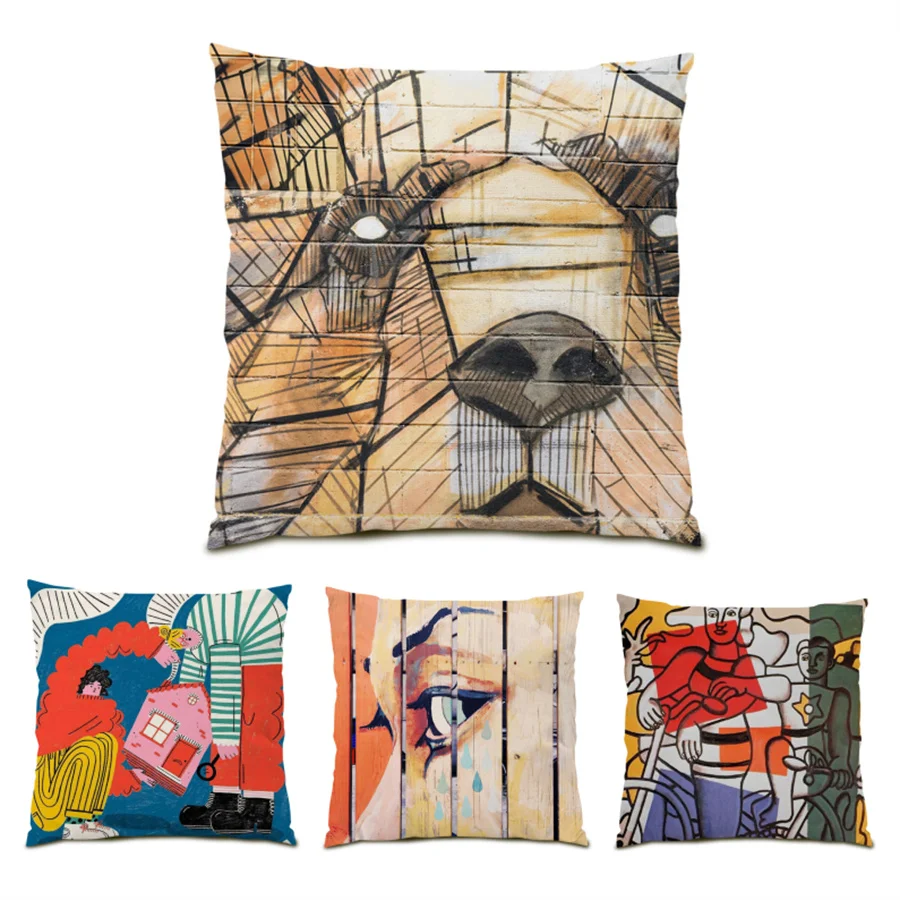 

Funny Abstract Pillowcase Artistic Decorative Cushion Cover Velvet Decoration Home Decor Fashion Abstract Polyester Linen E0331