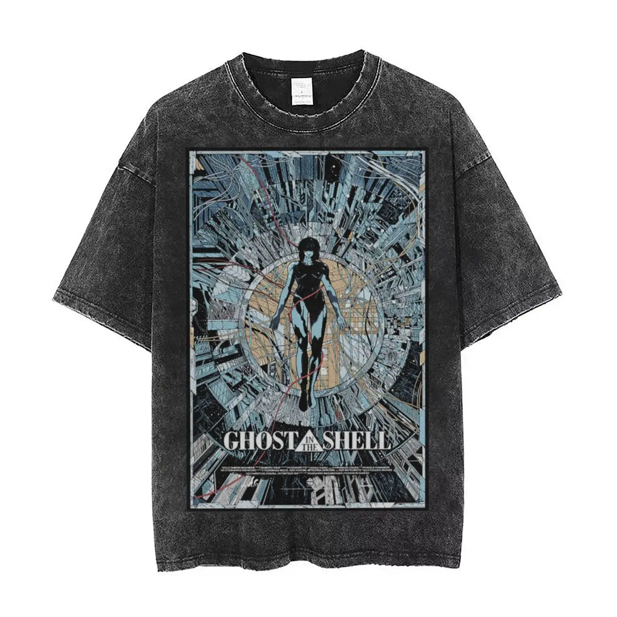 

Ghost In The Shell T Shirts Hip Hop Washed 100% Cotton Harajuku T-Shirt Anime Vintage for Men Women Tops Streetwear Printed Tees