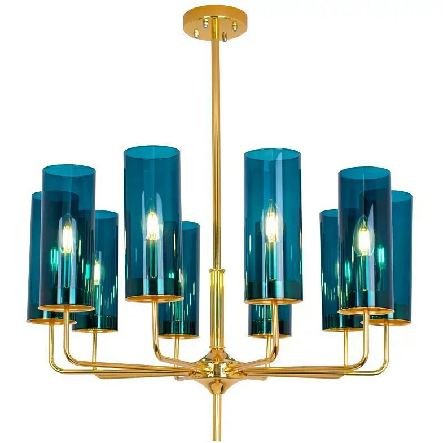 

LukLoy NEW Blue Glass Chandelier Bedroom Amber Glass Lampshade Light Luxury Pendant for Living Room Restaurant Decoration Lamp