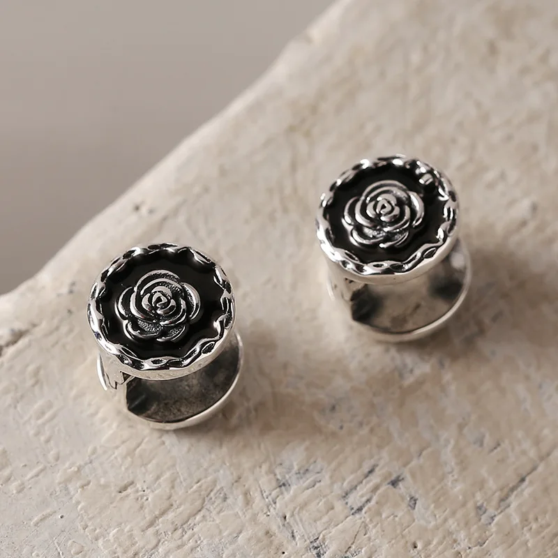 Silvology Real 925 Sterling Silver Vintage Rose Flower Stud Earrings Round Do The Old Punk Earrings Trend Early Spring Jewelry