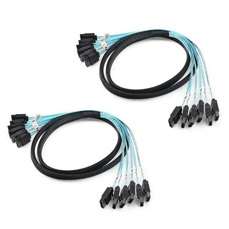 

2X SAS Cable High Quality SATA 3 6Gbps 6 High Speed Serial Port Data Cable Cord For Server,6 Ports/Set,1 Meter