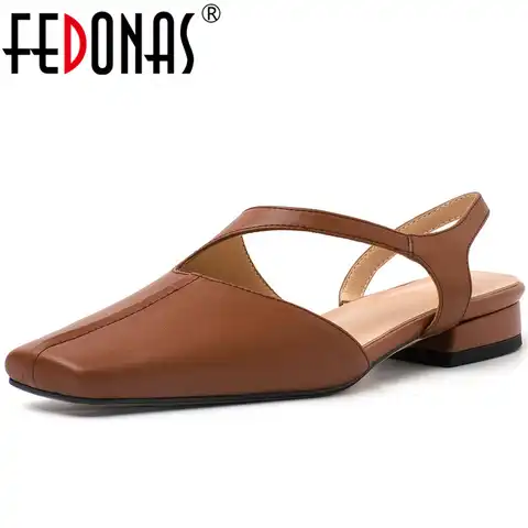 Женские босоножки на низком каблуке FEDONAS, повседневные туфли-лодочки из натуральной кожи с квадратным носком, весна-лето 2019