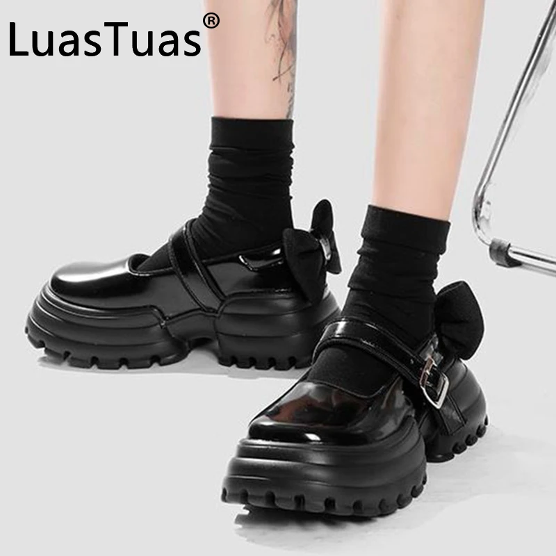 

Туфли-лодочки LuasTuas женские, толстая подошва, с пряжкой, модная обувь с бантом, круглый носок, Ins, размеры 34-40, на весну