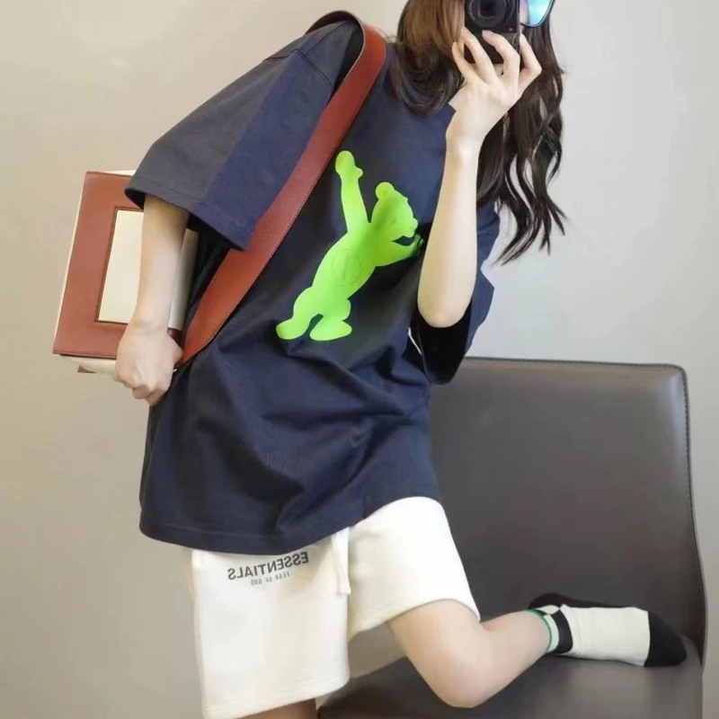 

Summer Casual 2 Piece Set Women Bear Printed 2 Piece Outfit Fashion O-Neck Short Sleeve T Shirt Top Shorts Suit Y2K Clothes