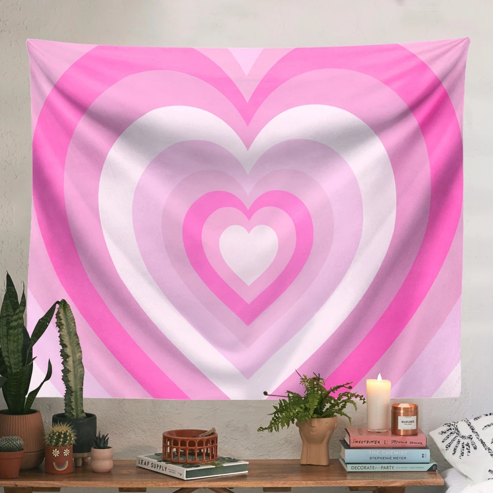 

Pink Heart Tapestry Wall Hanging Psychedelic Cut Wall Tapestries for Girls Room Dorm Decor Bedroom Tapestry