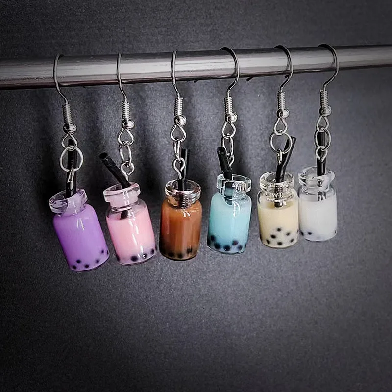 

2020 New Products Fun Handmade Pearl Milk Tea Cup Earrings Creative Unique Resin Bubble Cup Drink Earrings Girls Party Jewelry