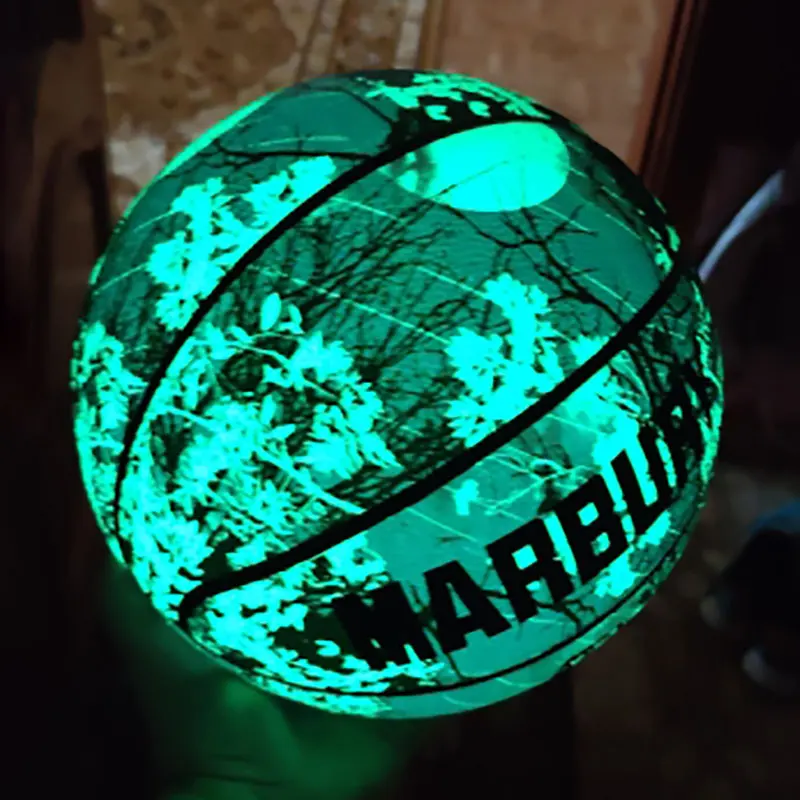 PU Glow In The Dark Basketball Glowing Luminous Streetball Printed Stylish Wear Resistant Basketball Ball for Birthday Gift