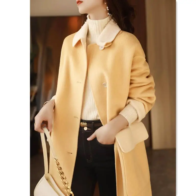 

2022 Autumn Winter New Wool Coat Mid-Length Casual Warm Loose Korean Style Wool & Blends Office Lady Thick Coat Overcoat A37