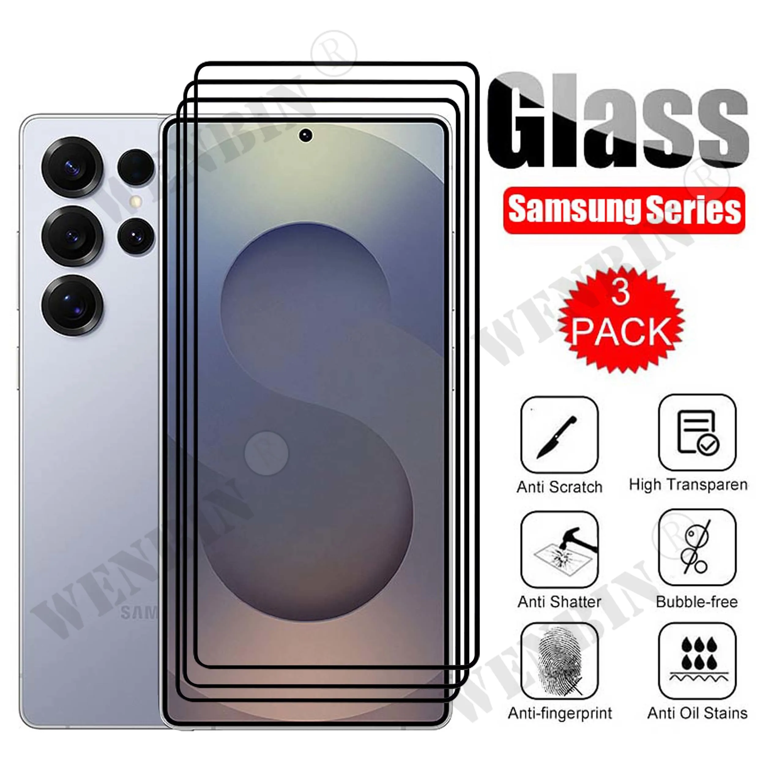 3 יחידות זכוכית מחוסמת עבור Samsung S26 Ultra Edge Plus מגן מסך על Galaxy S25 S24 Ultra A57 A37 A17 כיסוי הגנה זכוכית