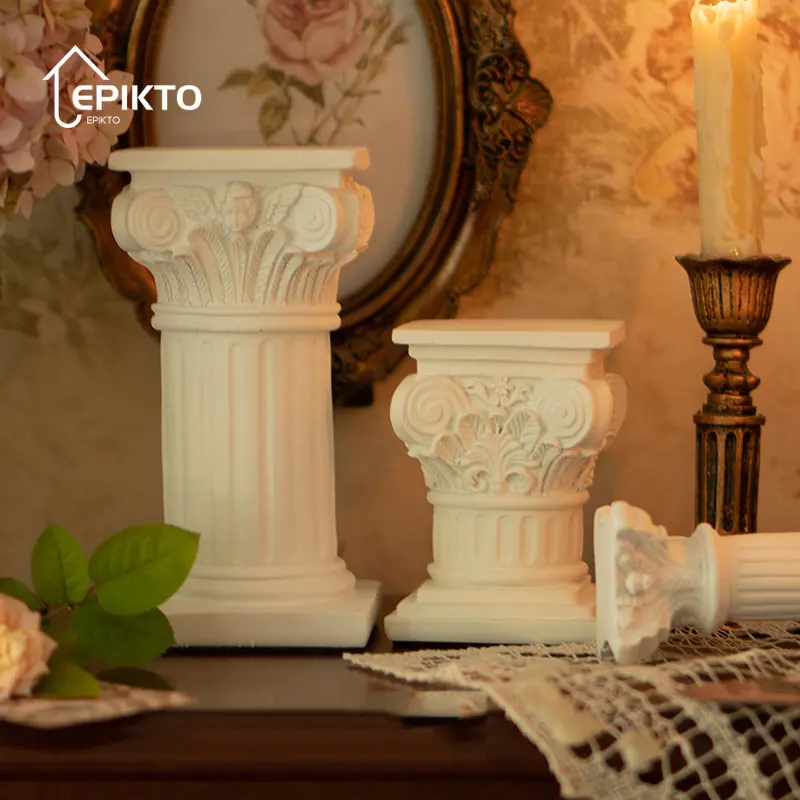 European Literary Roman Column Candlestick Retro Classic Architecture Resin Bookcase Home Decor Props