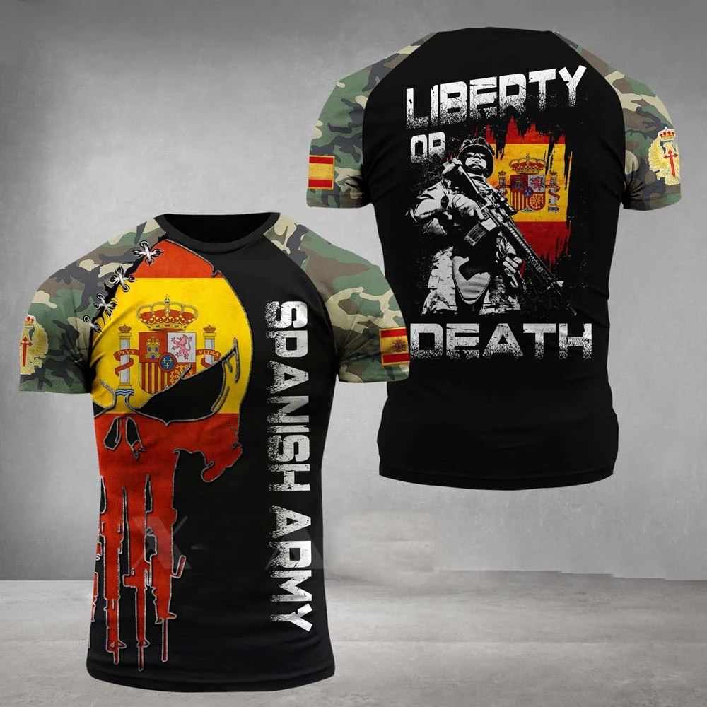 

Модная футболка с 3D-принтом испанских португальских солдат, мужской и женский Камуфляжный топ с коротким рукавом и круглым вырезом, повседневный Камуфляжный Топ