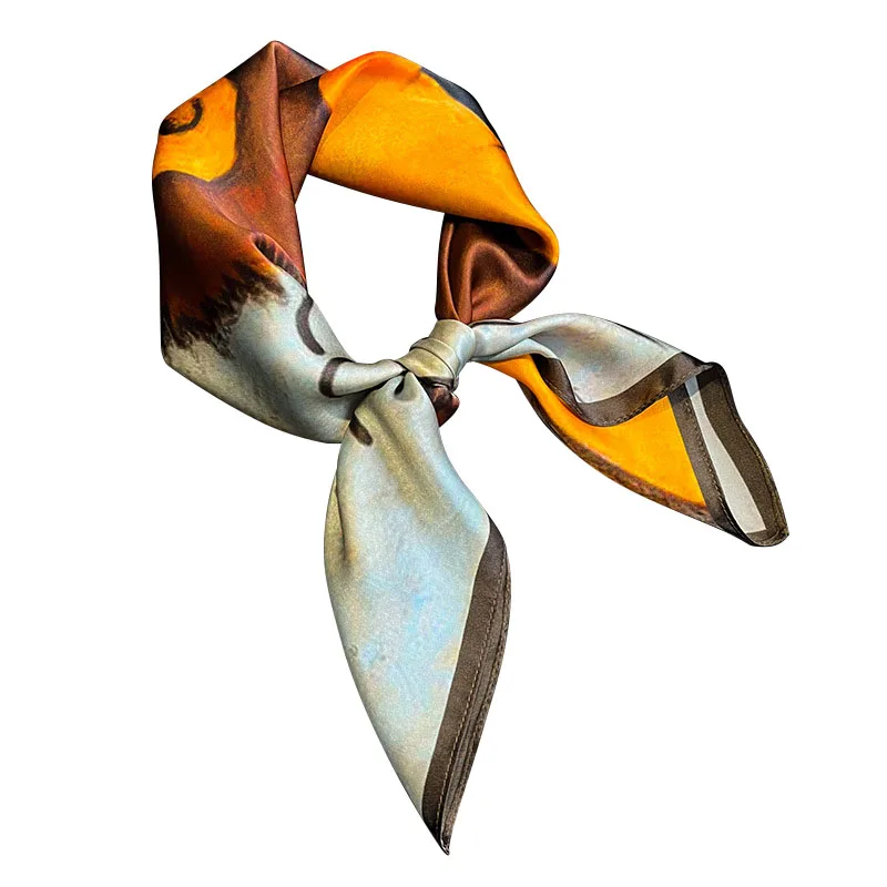 100% шарф из натурального шелка, дизайнерская женская шаль с принтом, Весенняя Шейная повязка для волос, ручная сумка, головной платок на запястье, хиджаб, бандана