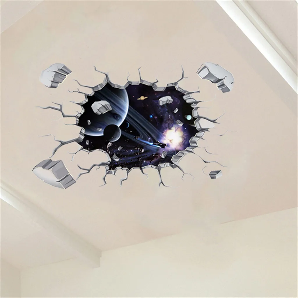 

3d Broken Hole Wall Stickers Planet Slammers For Kids Rooms Bedroom Nursery Home Decoration Decals Murals Break The Wall Sticker